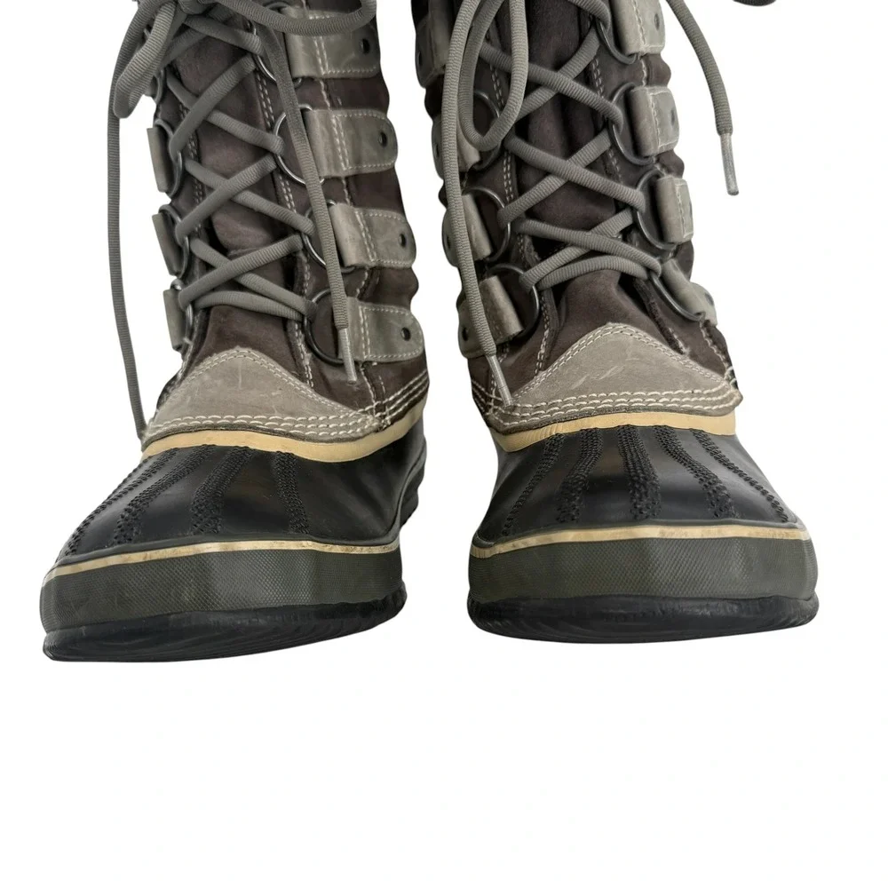 Sorel Joan of Arctic Tall Winter Boots Women 8 39 Waterproof Faux Fur Snow Gray